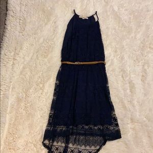 Navy Lace Dress with Belt
